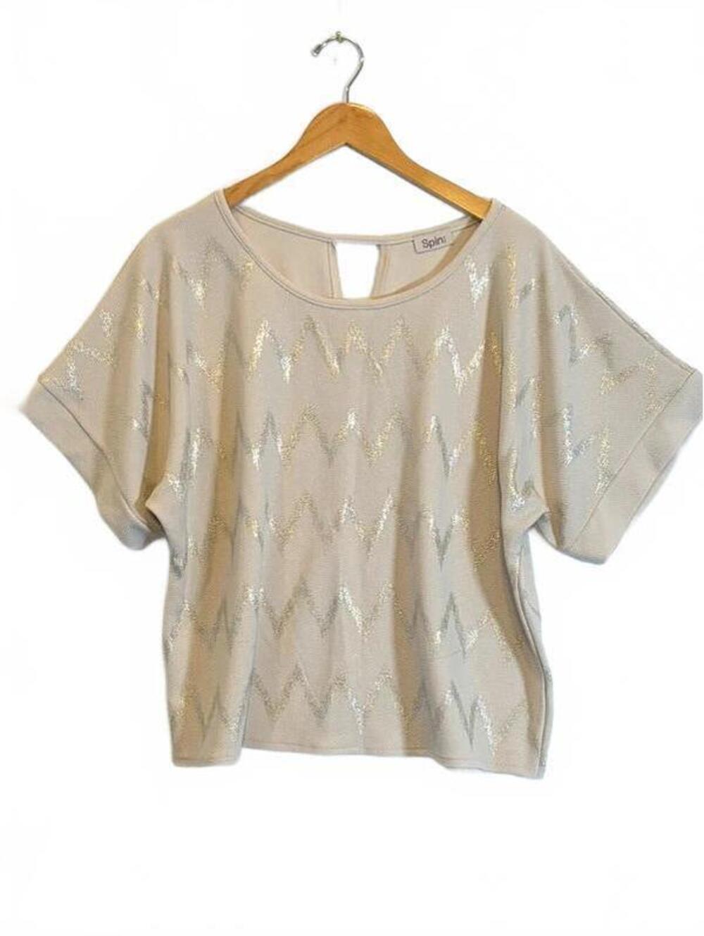 Spin USA Metallic Chevron Dolman Top Beige Silver Gold Oversized